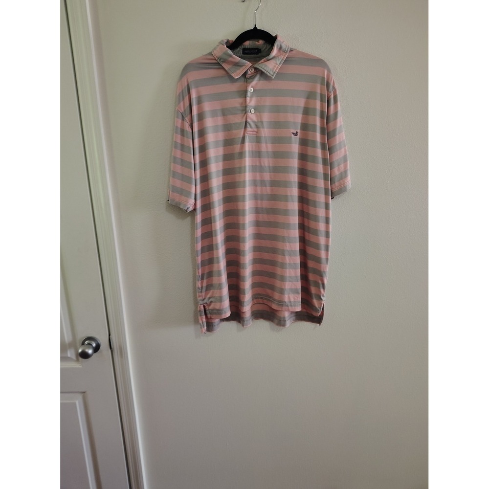 Southern Marsh Mens Pink Grey Striped Short Sleeve Golf Polo Shirt Mallard Logo